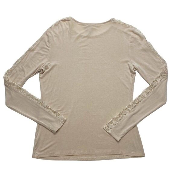 Carmen Marc Valvo Beige Round Neck‎ Long Crochet Lace Cutout Sleeve Sz Medium - Picture 6 of 7